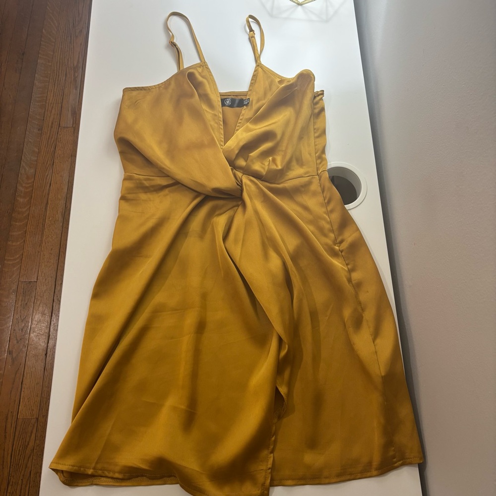 Yellow Satin Wrap Dress